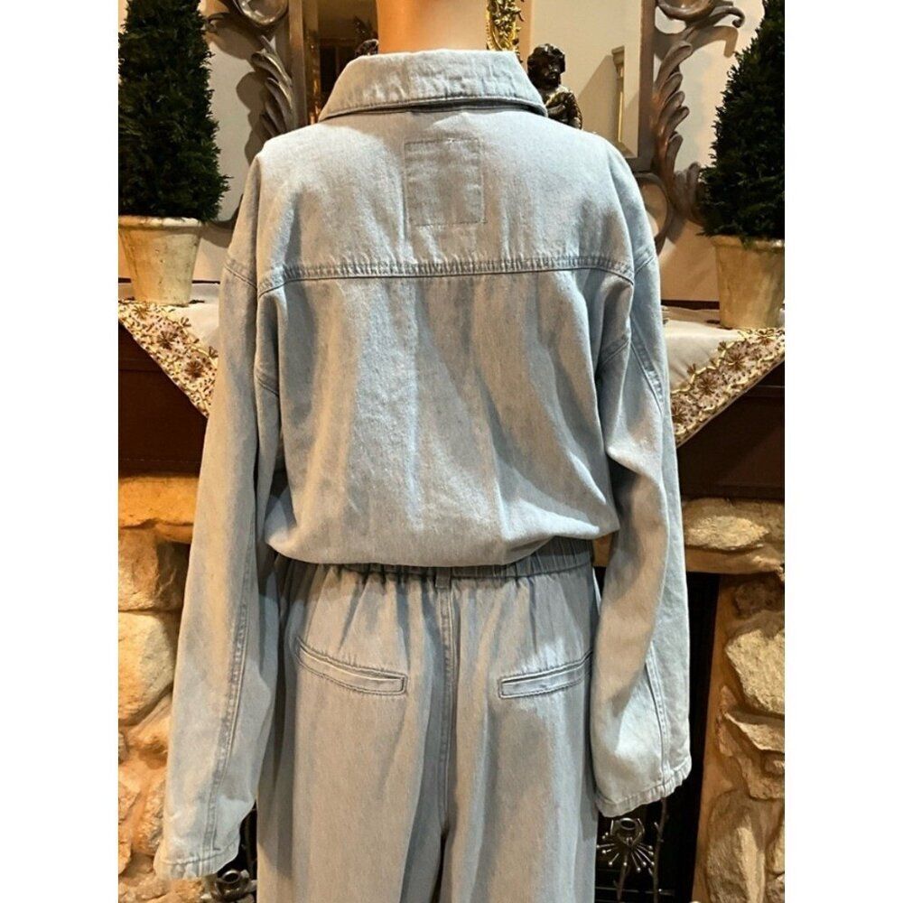 pull & bear light blue jean denim long sleeve Full Length jumpsuit Small - Picture 4 of 7